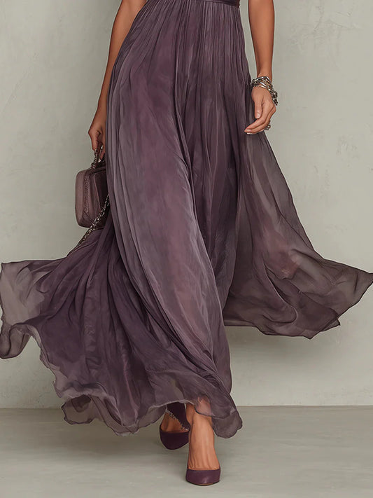 Flavia | Vestido Longo Elegante Violeta Decote Gota Renda
